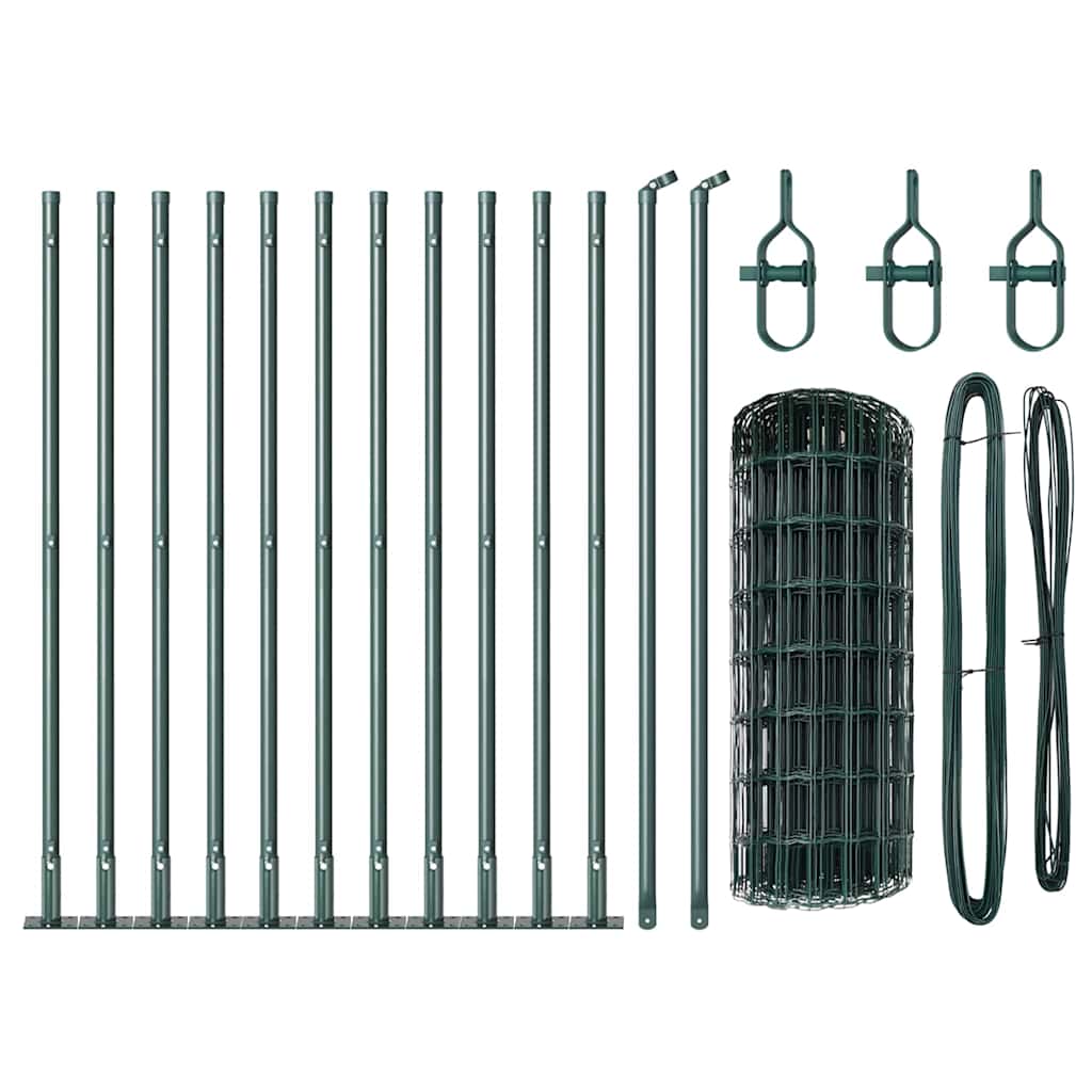 Fence with Posts Green 0.6 x 25 m Steel