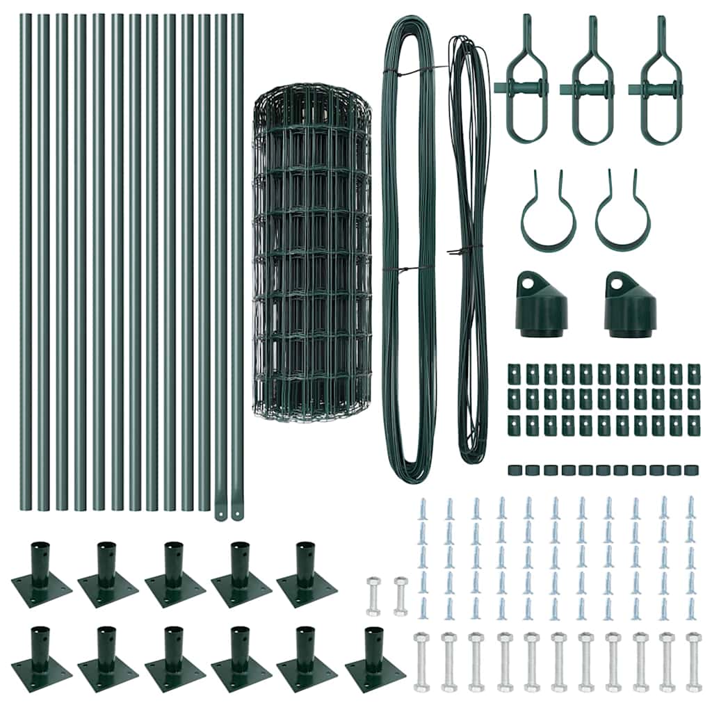 Fence with Posts Green 0.6 x 25 m Steel