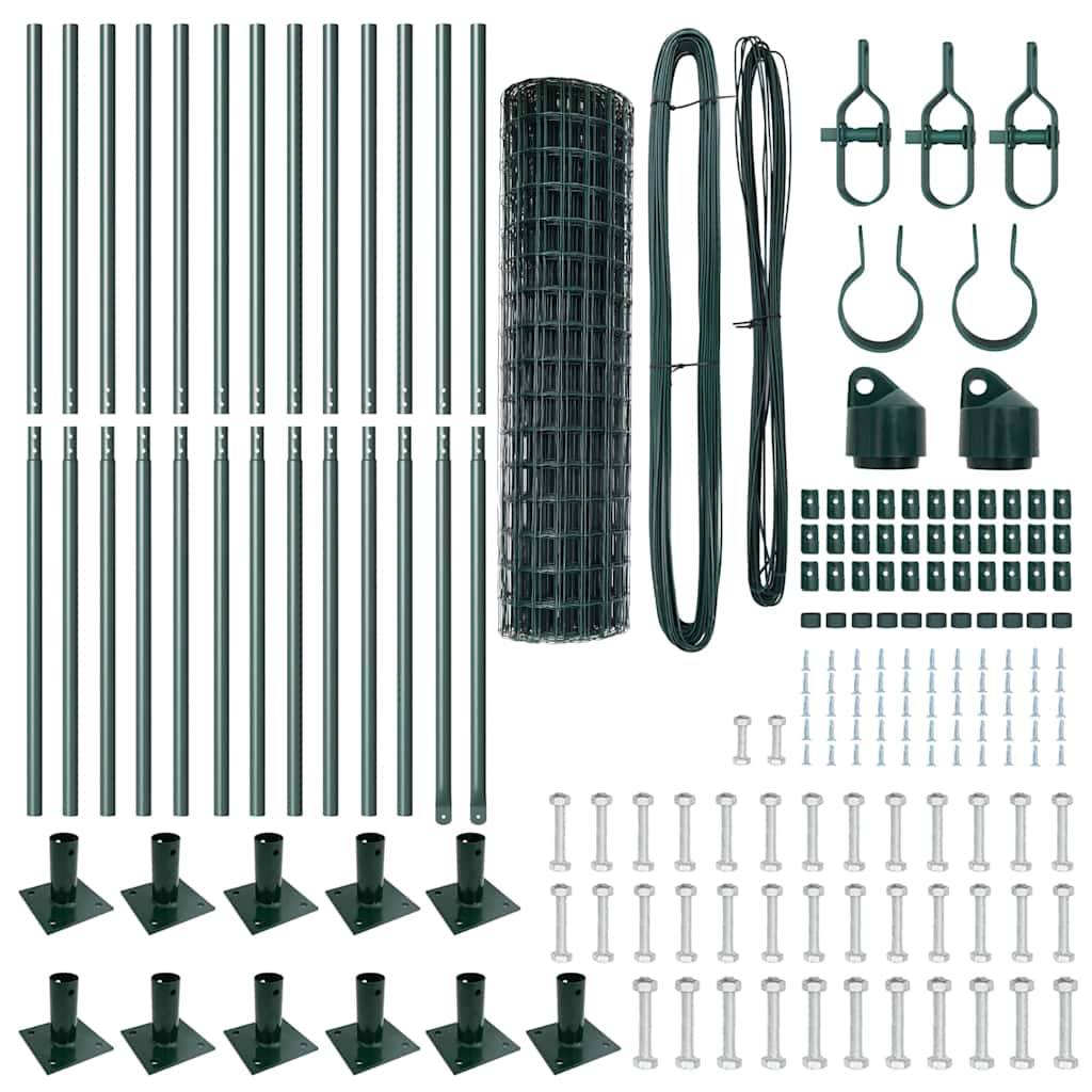 Fence with Posts Green 0.8 x 25 m Steel