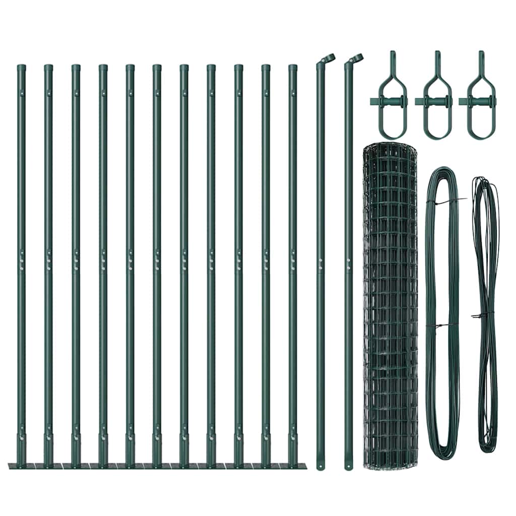 Fence with Posts Green 1.2 x 25 m Steel