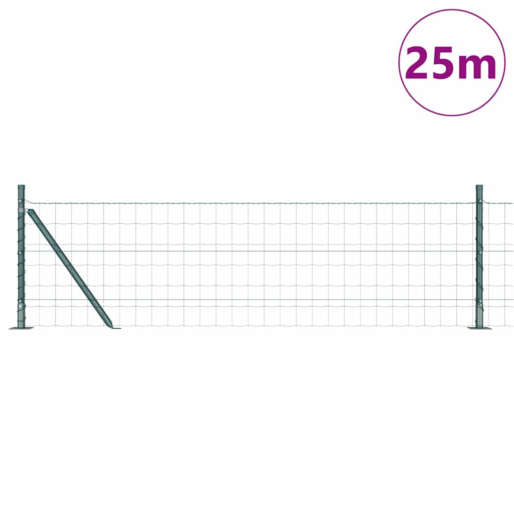 Fence with Posts Green 0.6 x 25 m Steel