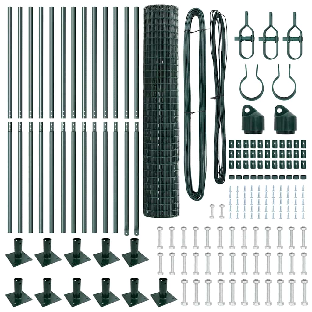 Fence with Posts Green 1.2 x 25 m Steel