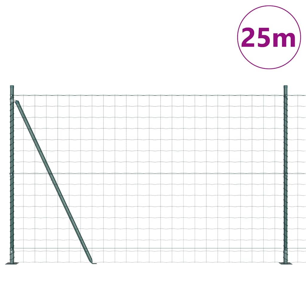 Fence with Posts Green 1.2 x 25 m Steel
