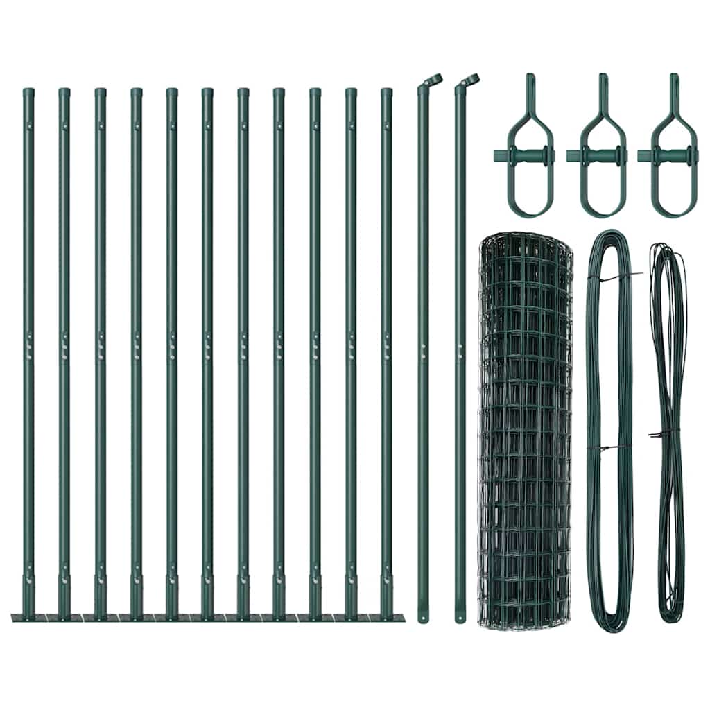 Fence with Posts Green 1.2 x 25 m Steel