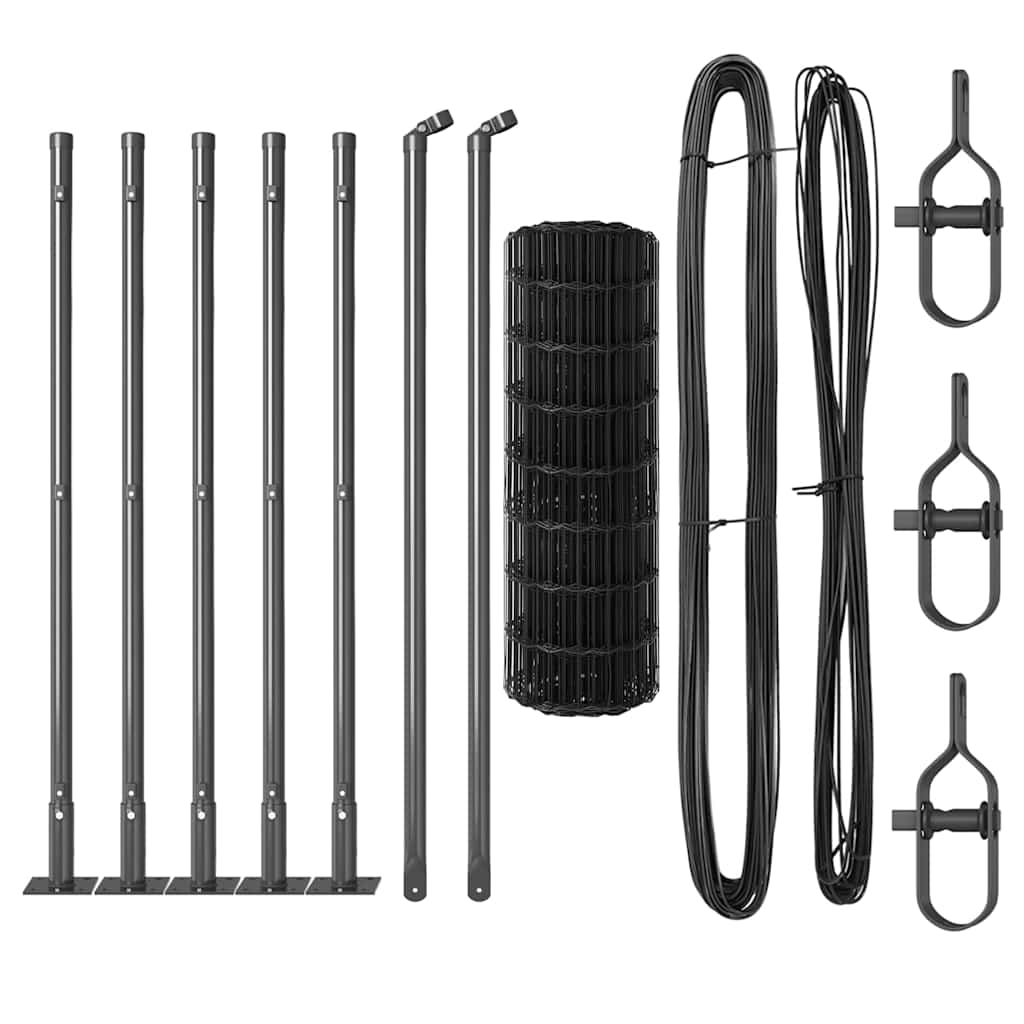 Fence with Posts Grey 0.6 x 10 m Steel