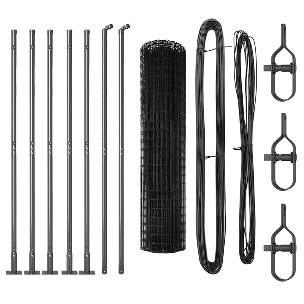 Fence with Posts Grey 1 x 10 m Steel