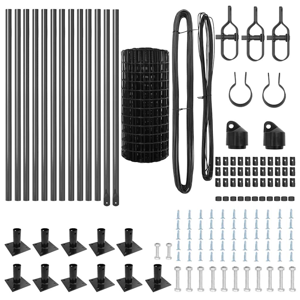 Fence with Posts Grey 0.4 x 25 m Steel