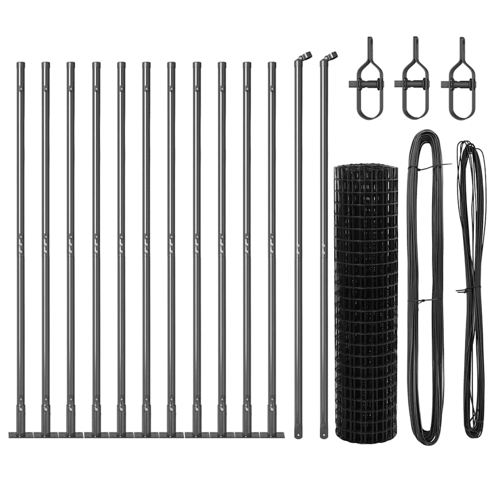 Fence with Posts Grey 1.2 x 25 m Steel