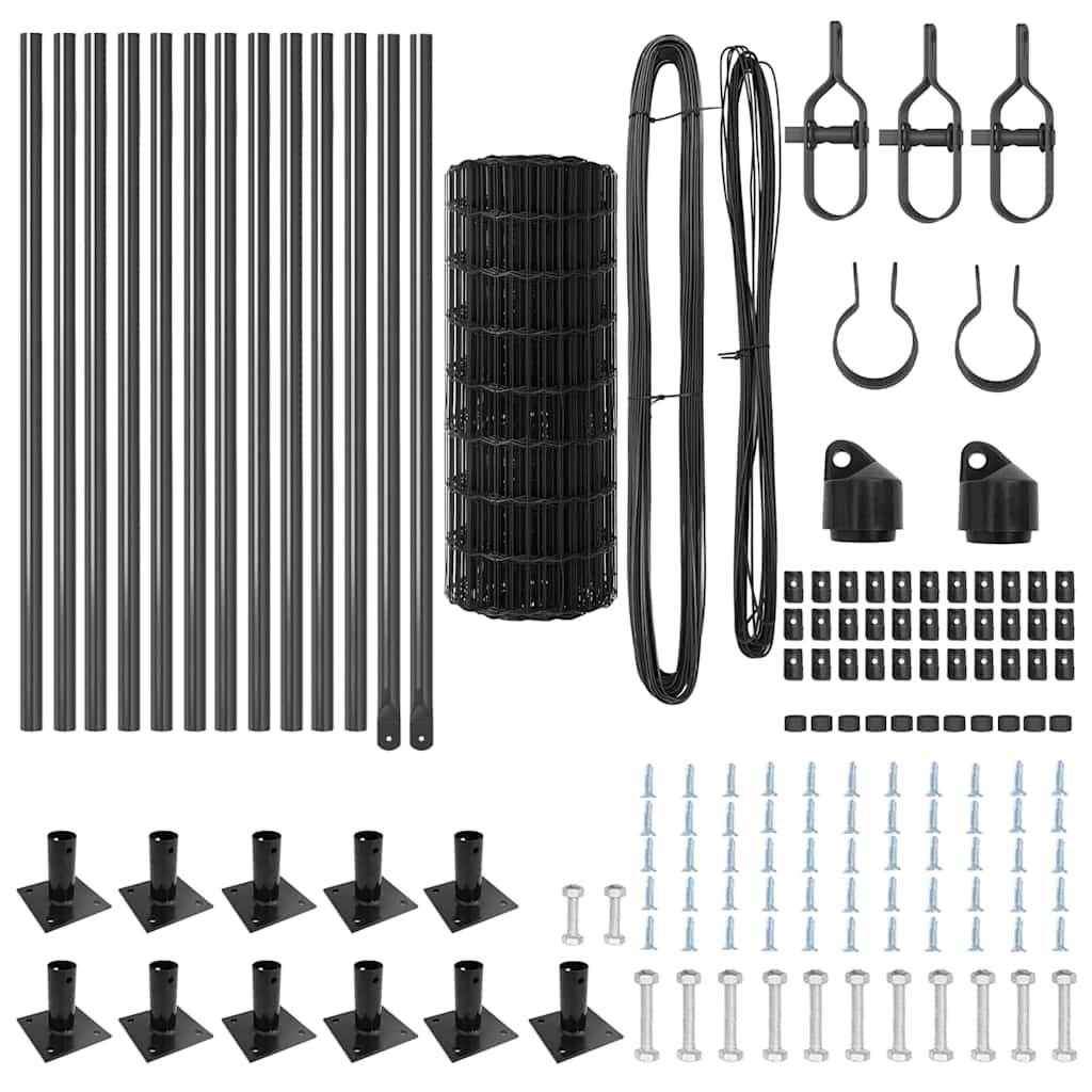Fence with Posts Grey 0.6 x 25 m Steel