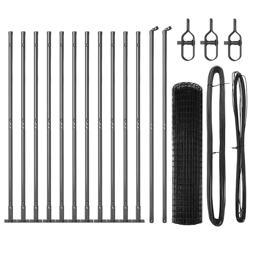 Fence with Posts Grey 0.8 x 25 m Steel