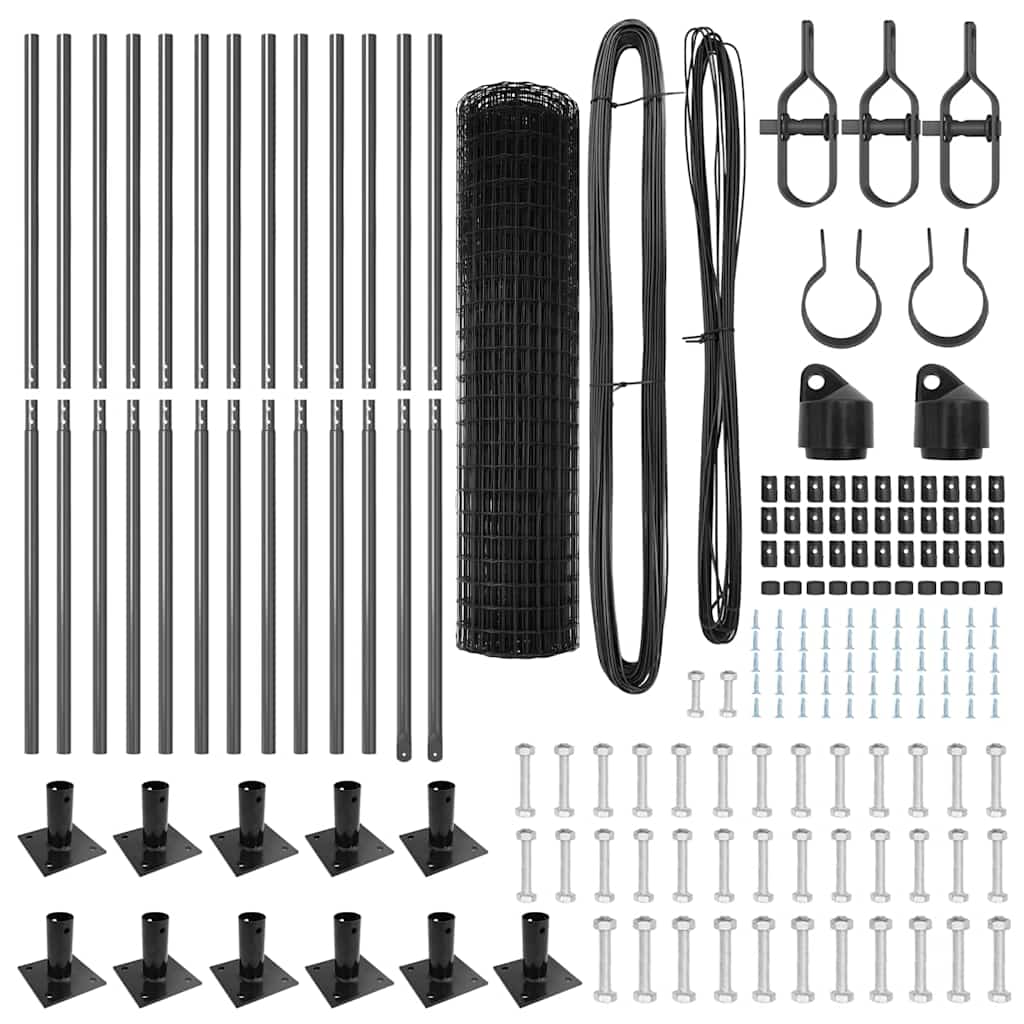 Fence with Posts Grey 0.8 x 25 m Steel