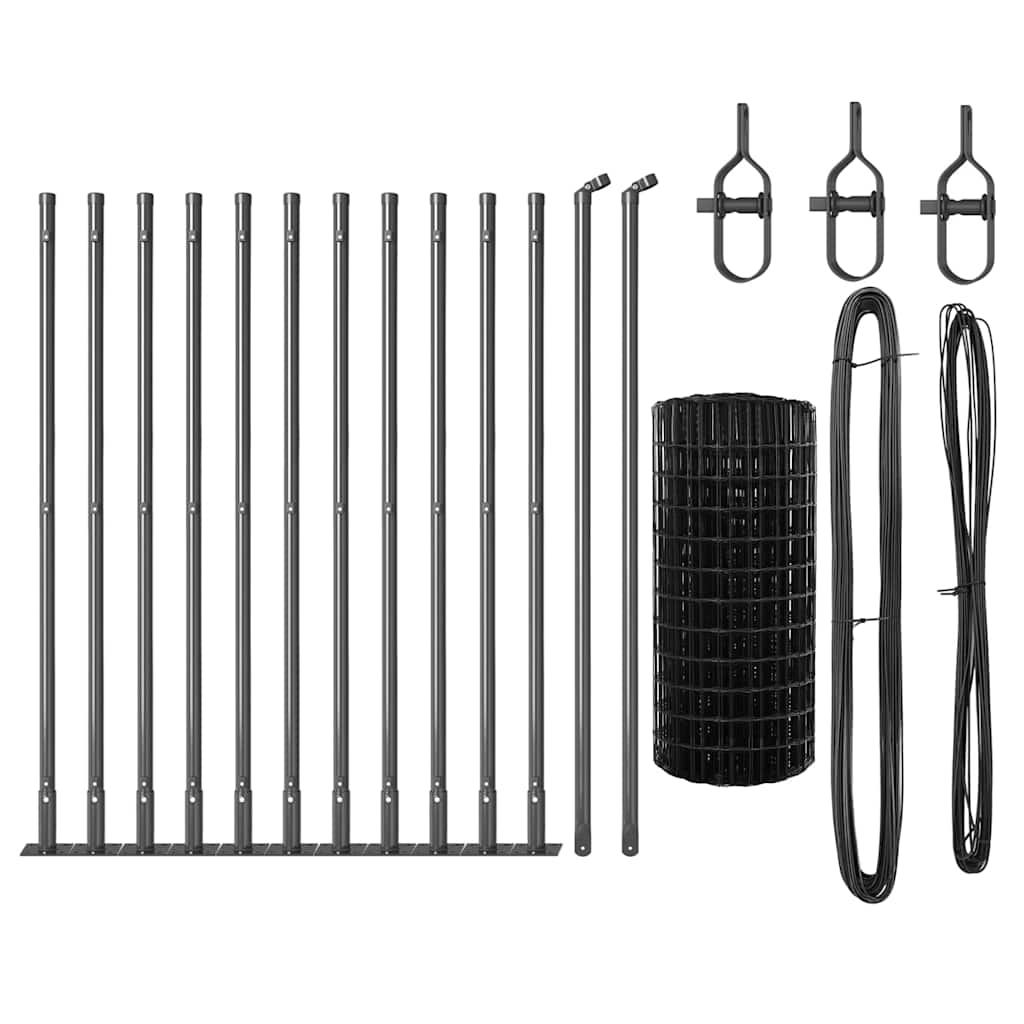 Fence with Posts Grey 0.4 x 25 m Steel