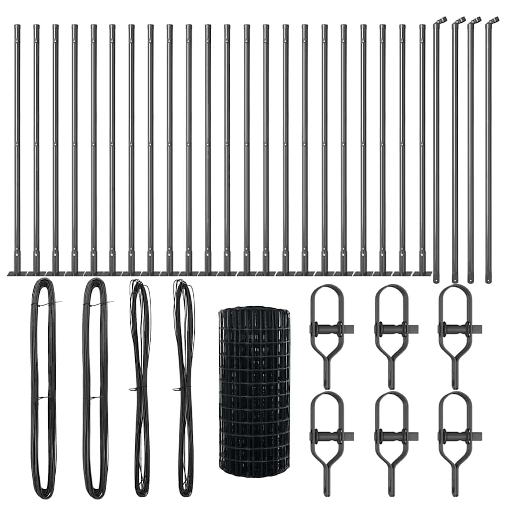 Fence with Posts Grey 0.6 x 50 m Steel