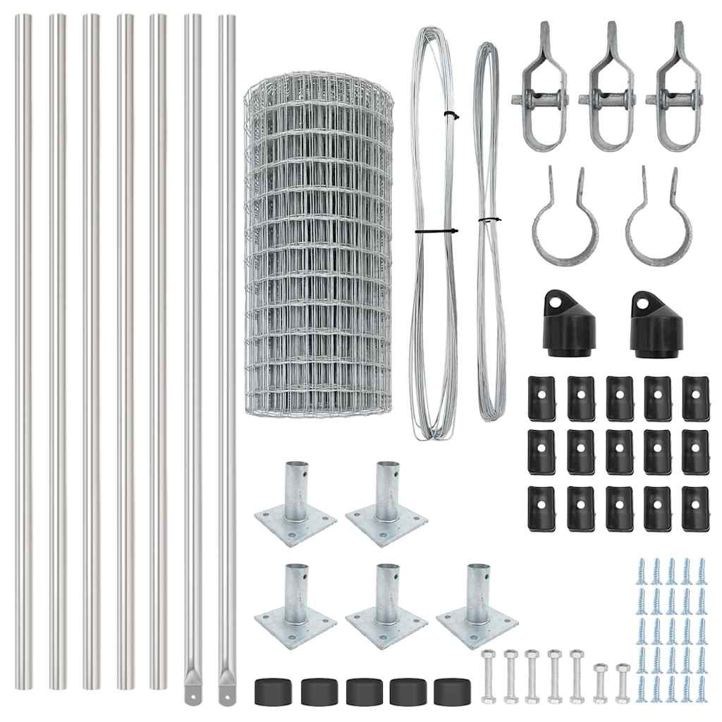 Fence with Posts Silver 0.4 x 10 m Steel