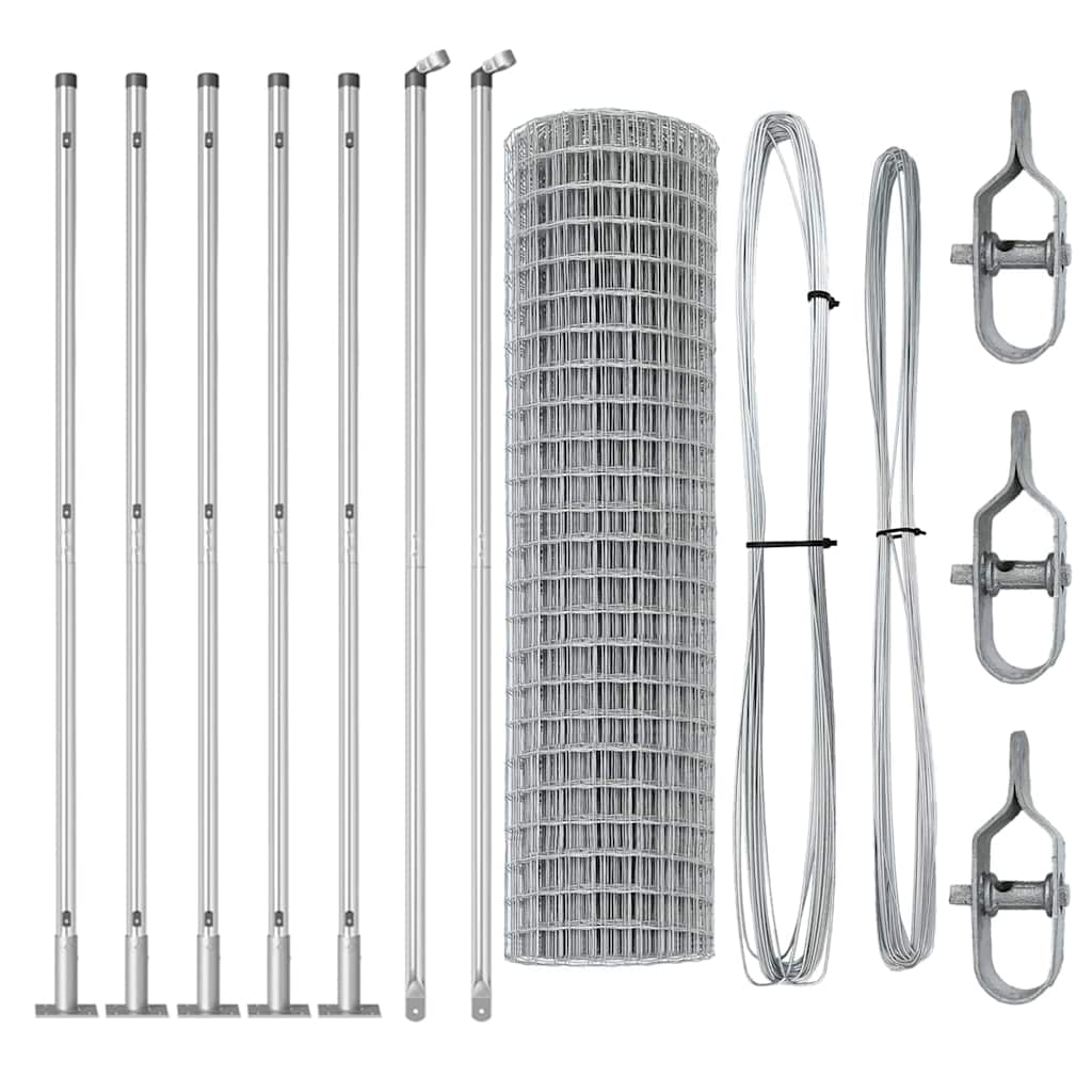 Fence with Posts Silver 1 x 10 m Steel