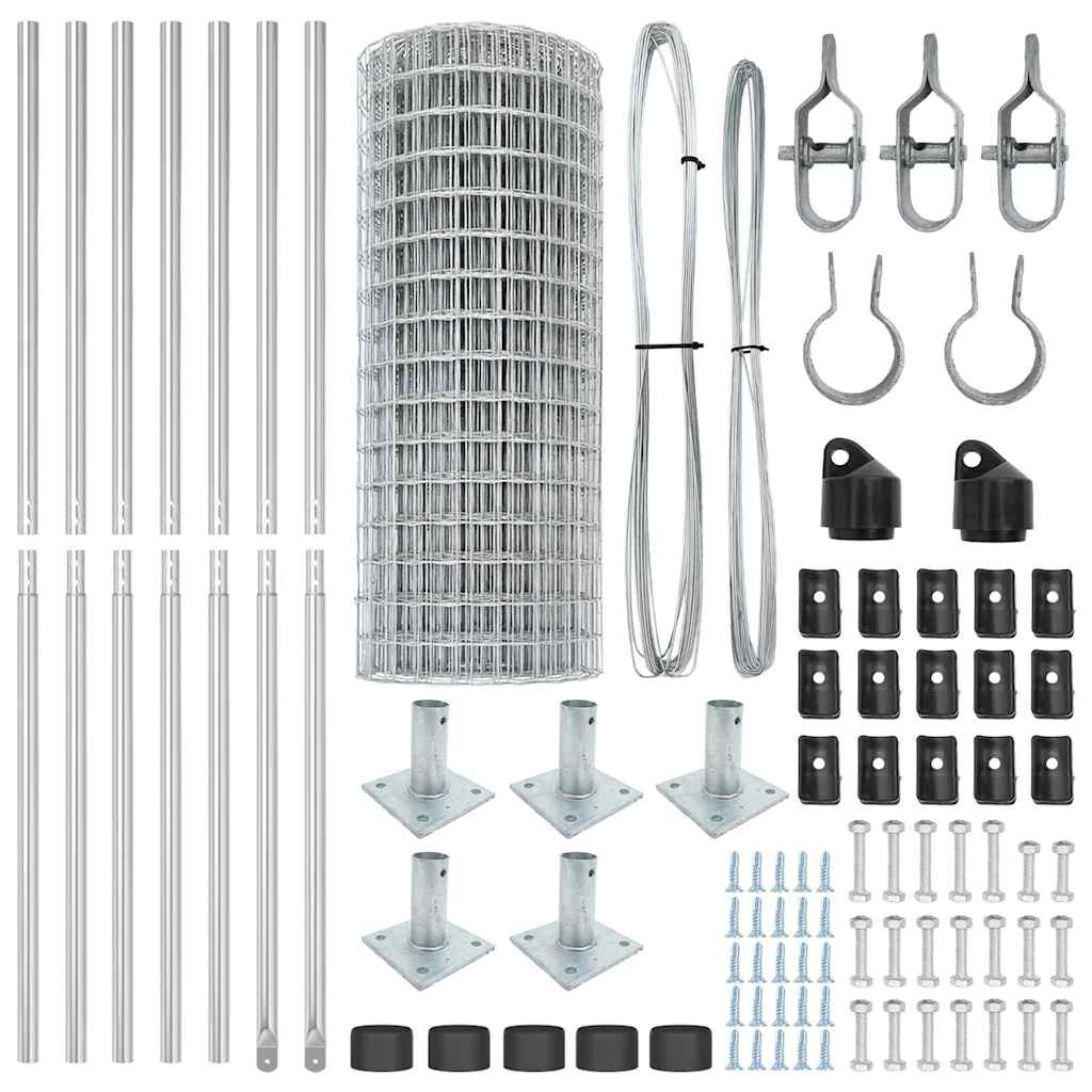 Fence with Posts Silver 1.4 x 10 m Steel