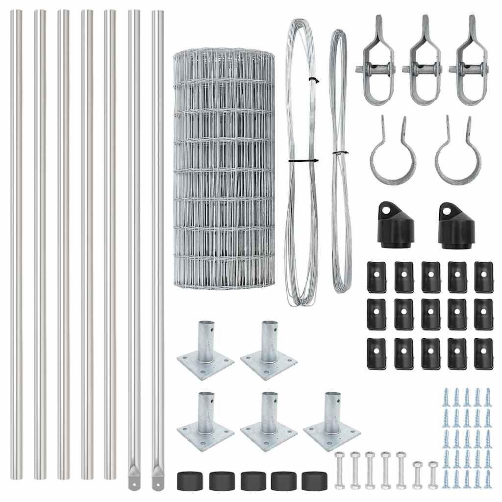 Fence with Posts Silver 0.4 x 10 m Steel
