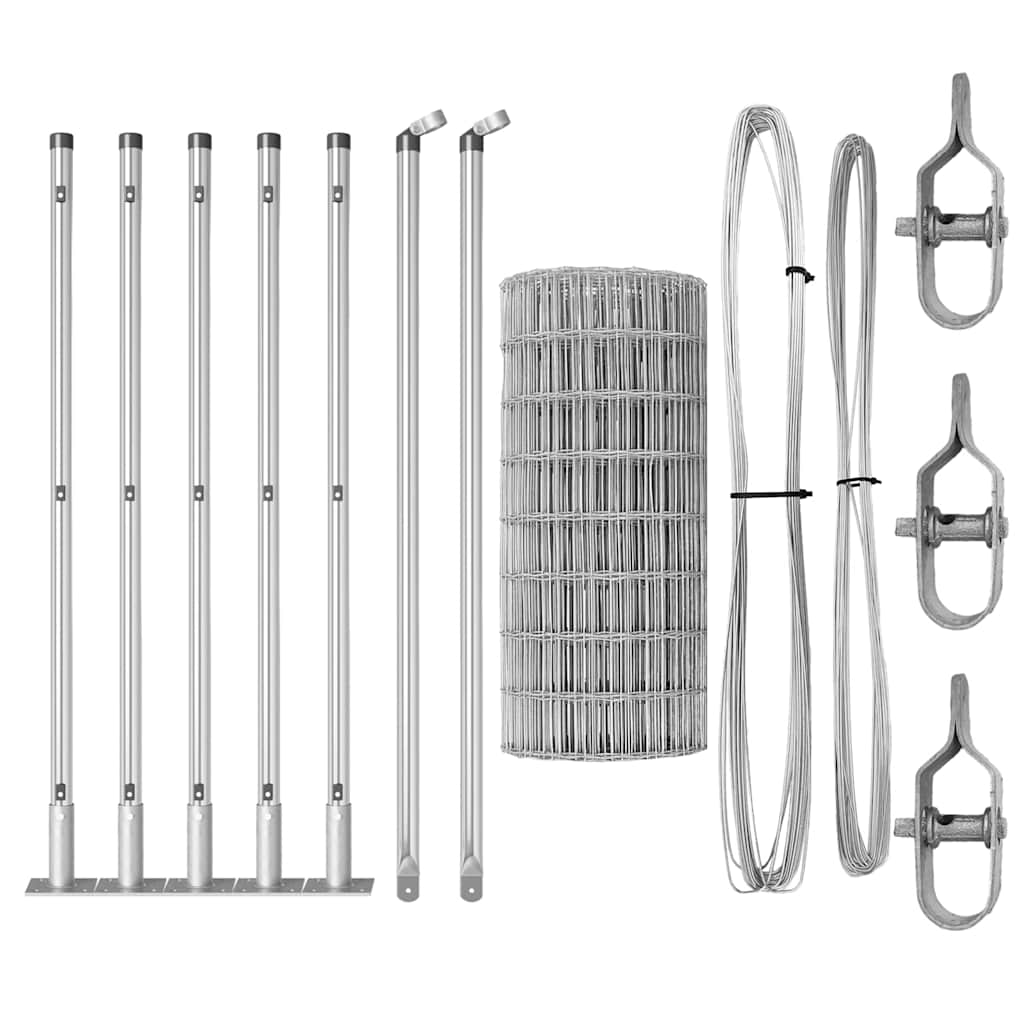 Fence with Posts Silver 0.6 x 10 m Steel