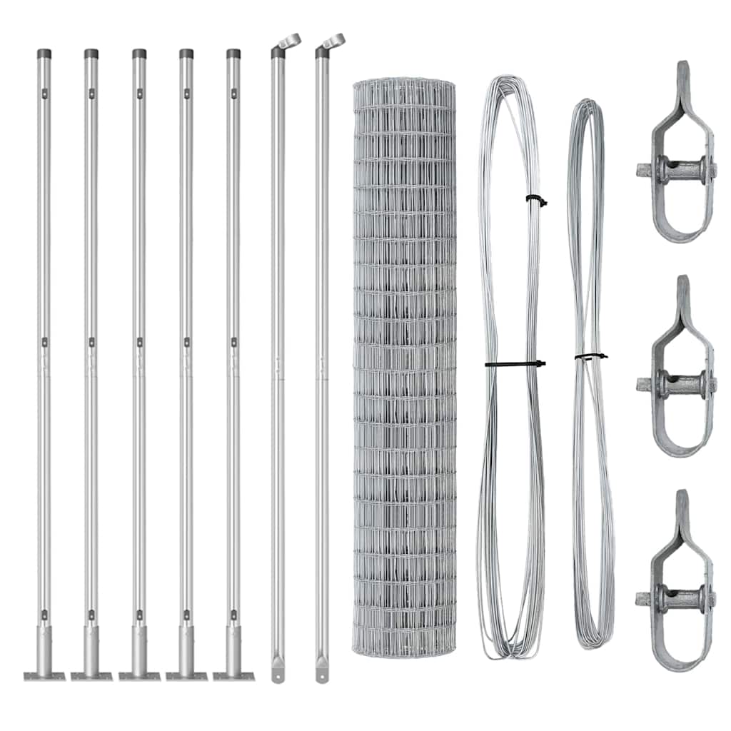 Fence with Posts Silver 1.6 x 10 m Steel
