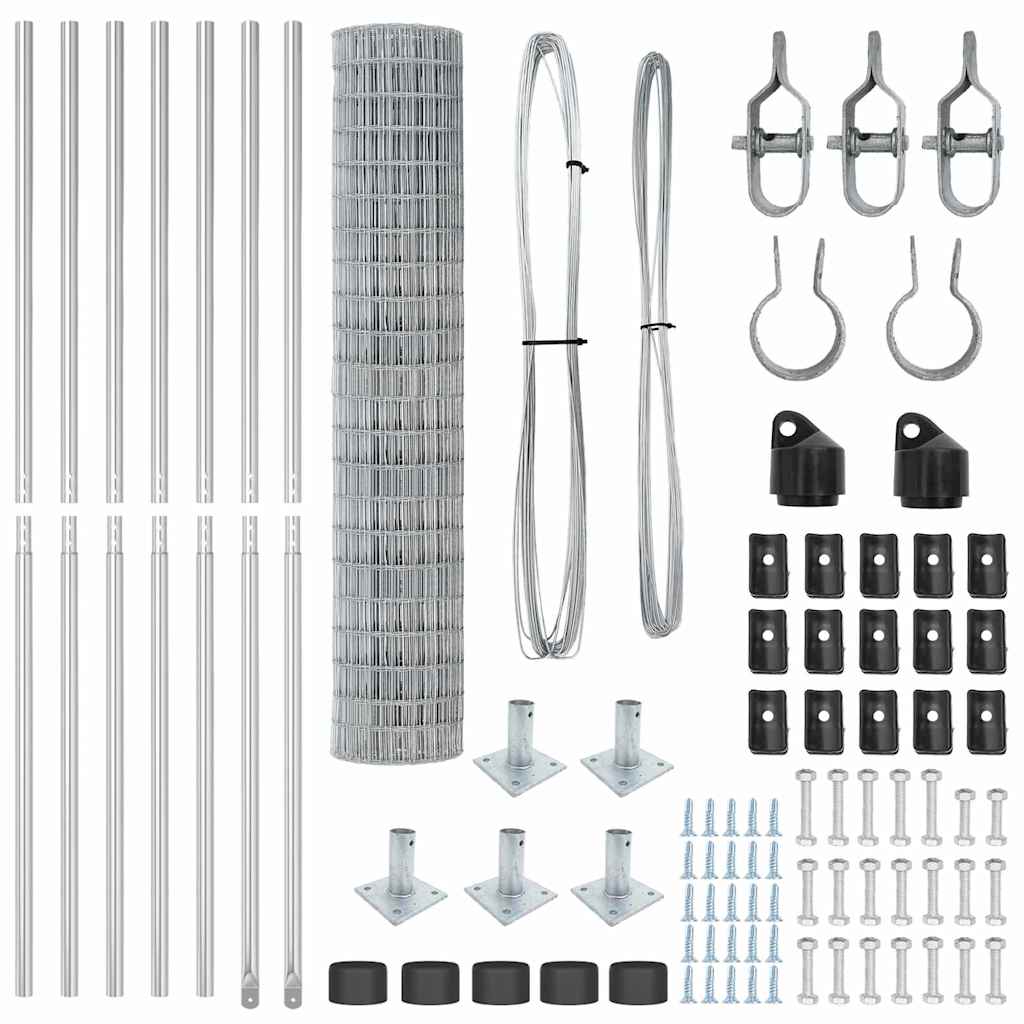 Fence with Posts Silver 1.6 x 10 m Steel
