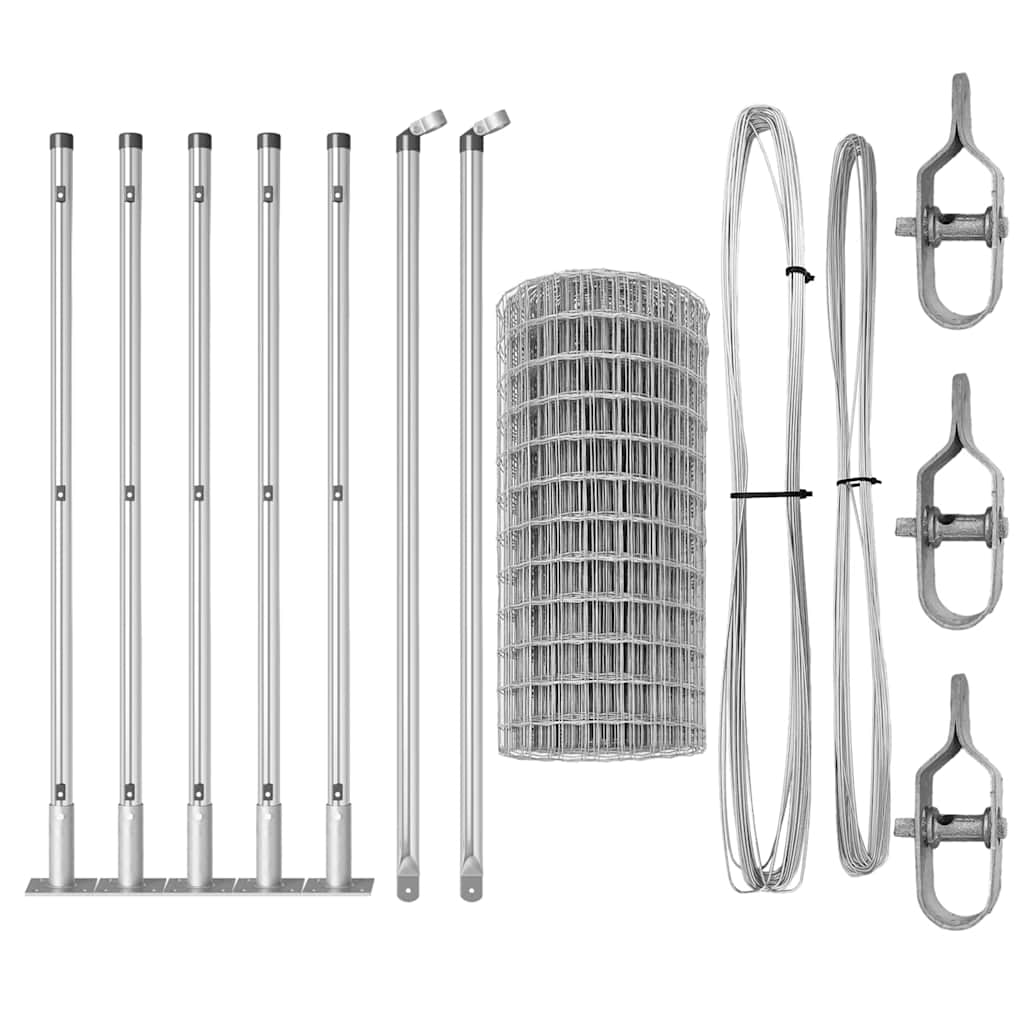 Fence with Posts Silver 0.4 x 10 m Steel