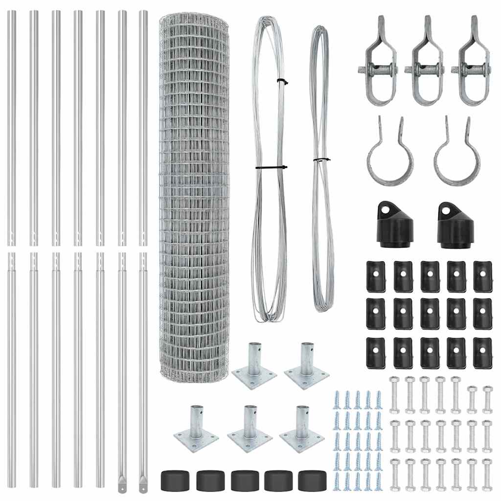 Fence with Posts Silver 1.4 x 10 m Steel