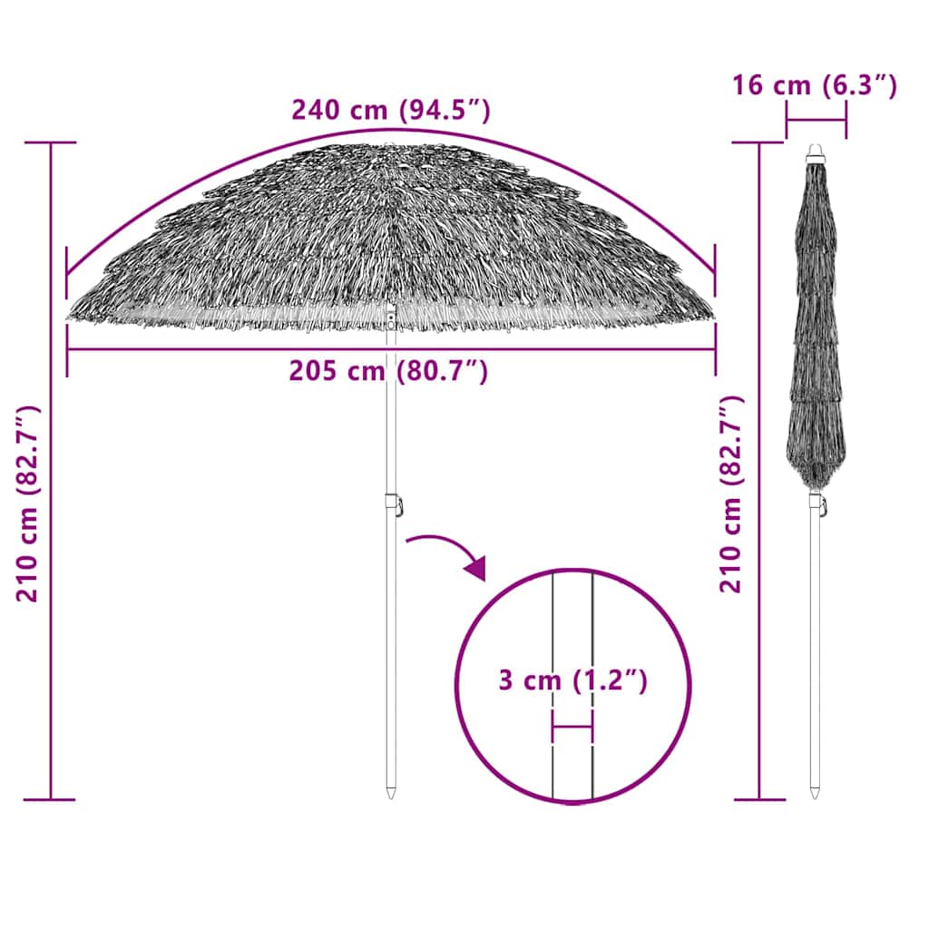 Beach Parasol Brown Ø 206 x 209.5 cm Steel