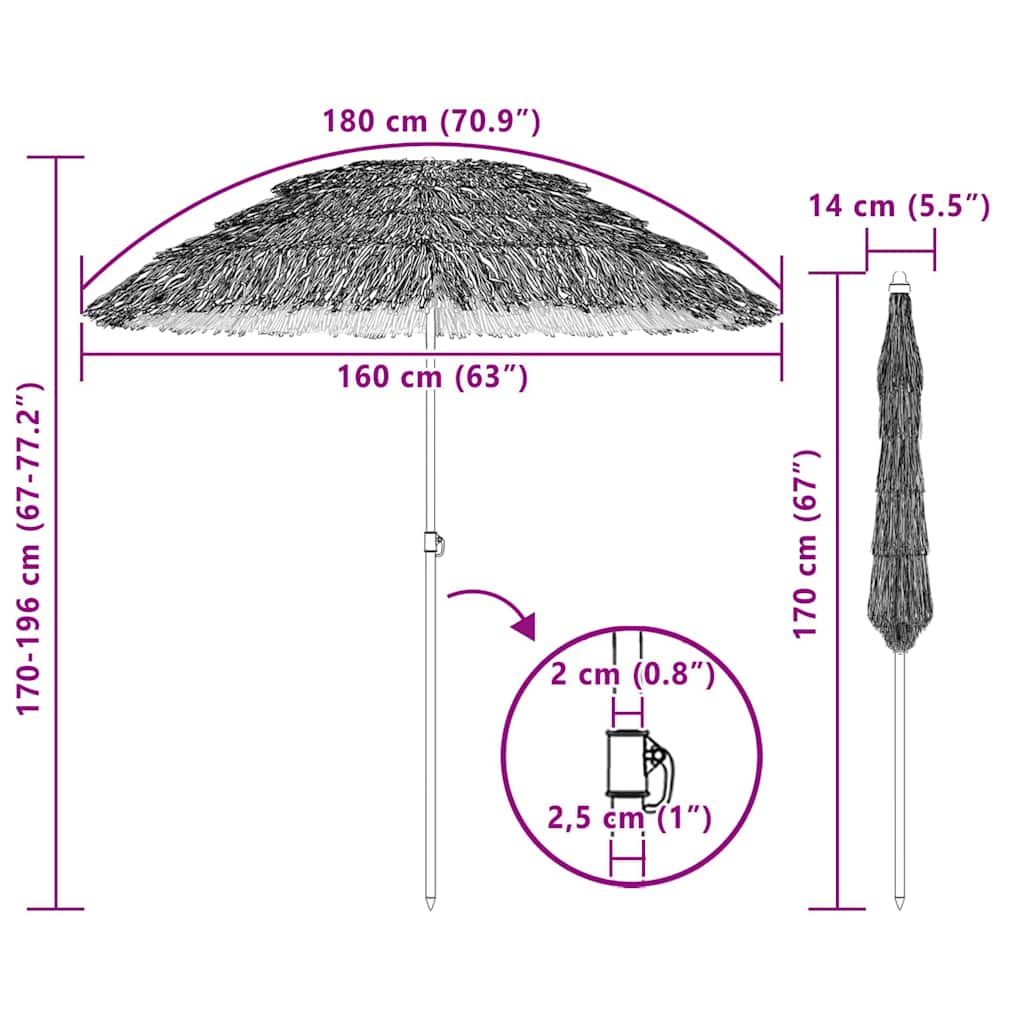 Beach Parasol Brown Ø 160 x 196 cm Steel