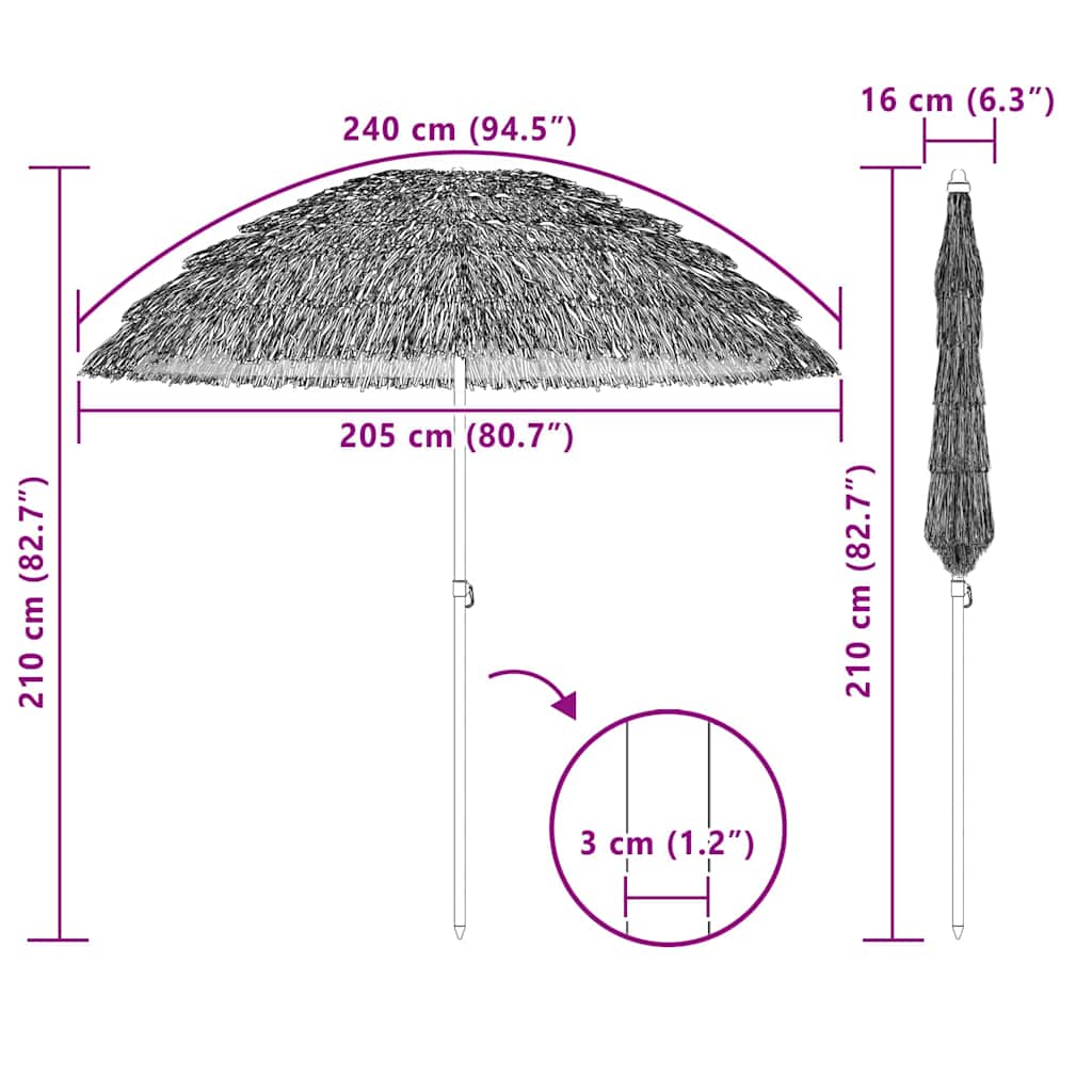Beach Parasol Brown Ø 206 x 209.5 cm Steel