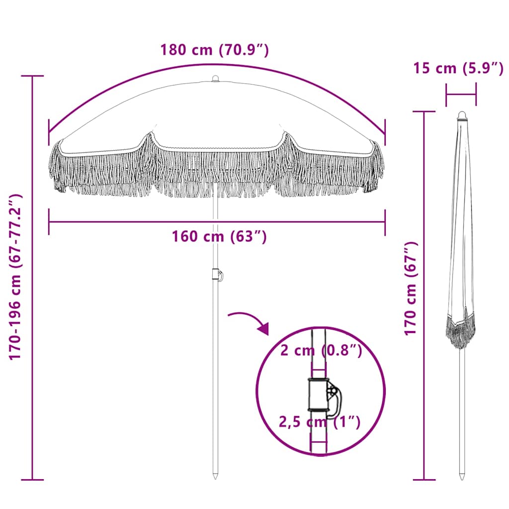 Parasol Grey and White Ø 160 x 195 cm Steel