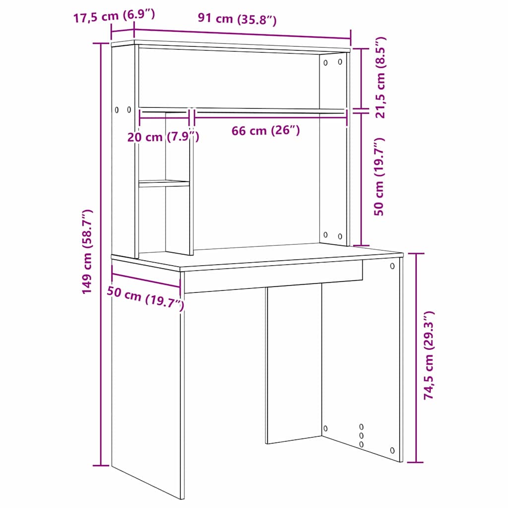 Desk with Shelf Artisan Oak 91 x 50 x 149 cm Engineered Wood