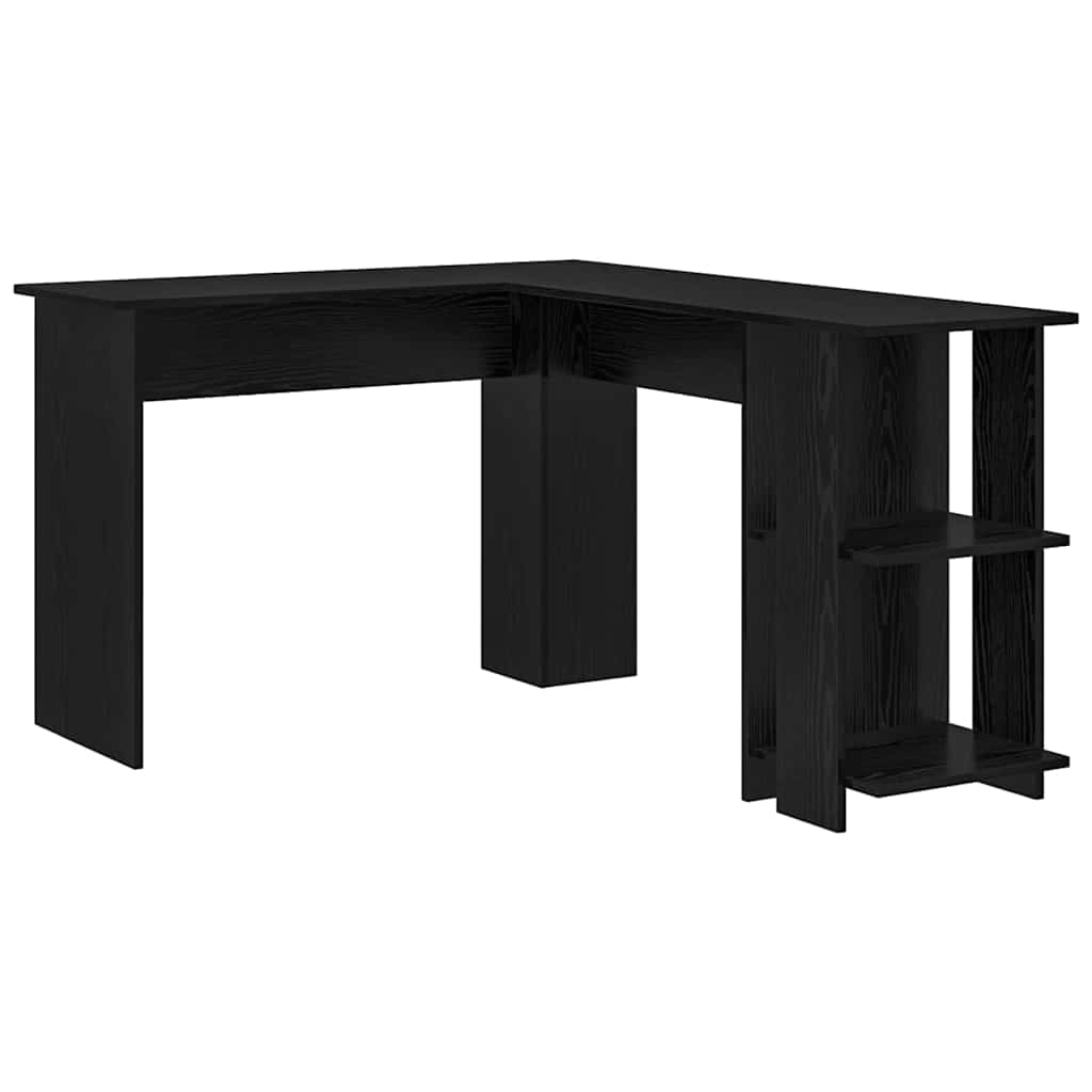 Corner Desk with Storage Black oak 140 x 113.5 x 75 cm