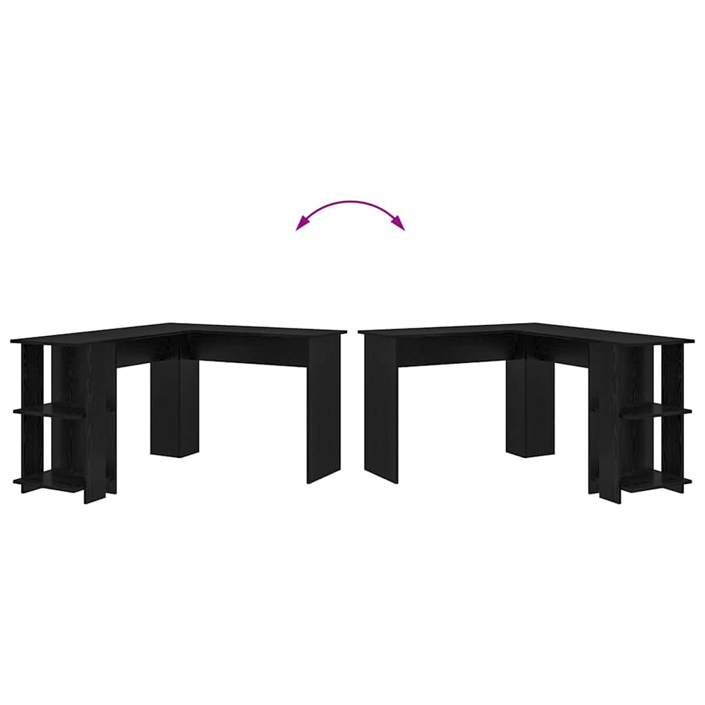 Corner Desk with Storage Black oak 140 x 113.5 x 75 cm
