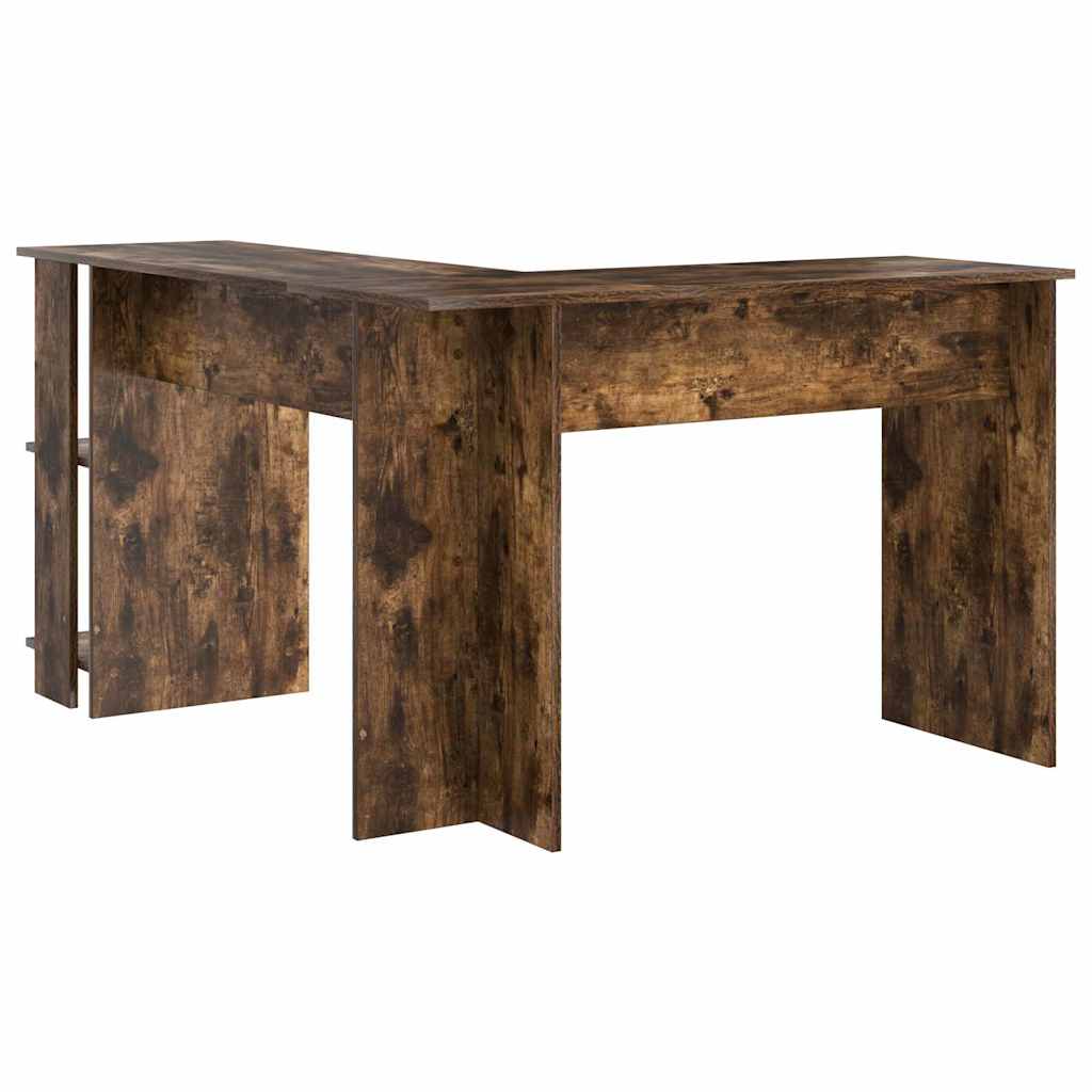 Corner Desk with Storage Smoked Oak 140 x 113.5 x 75 cm