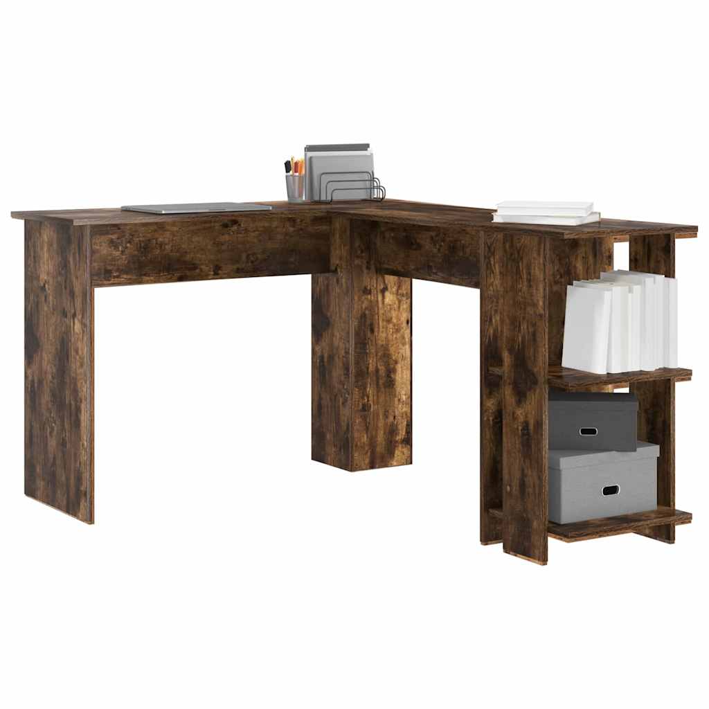 Corner Desk with Storage Smoked Oak 140 x 113.5 x 75 cm