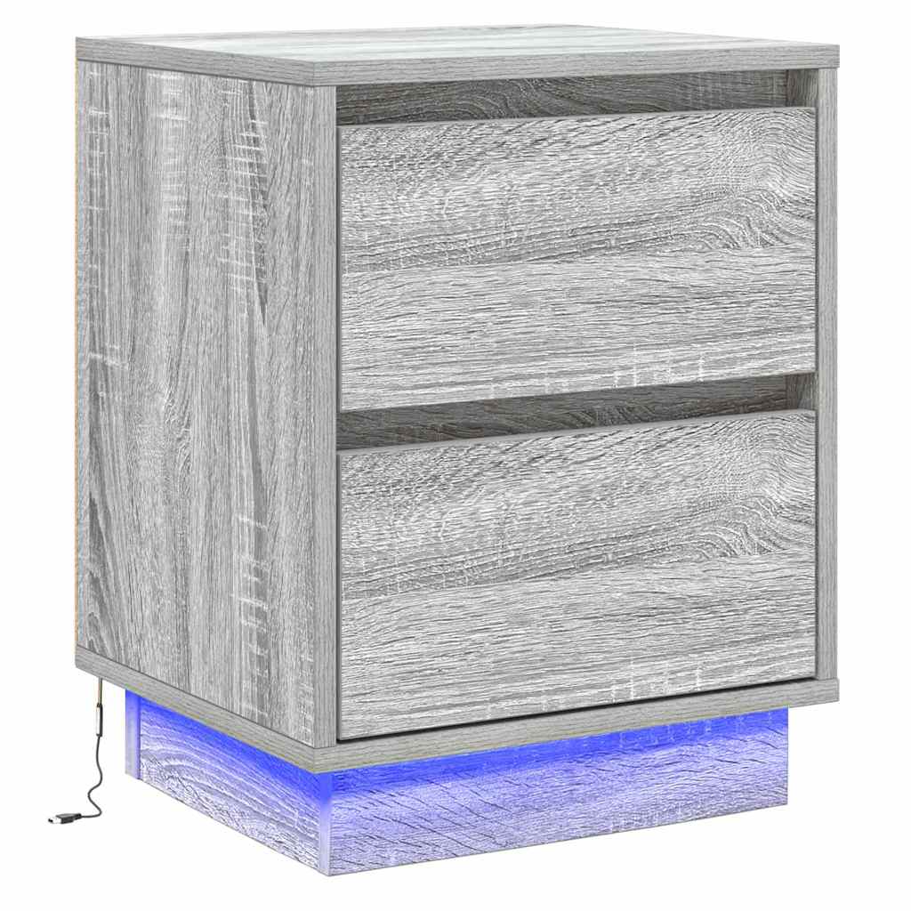 Bedside Cabinet with Grey 39 x 34.5 x 50 cm Engineered wood