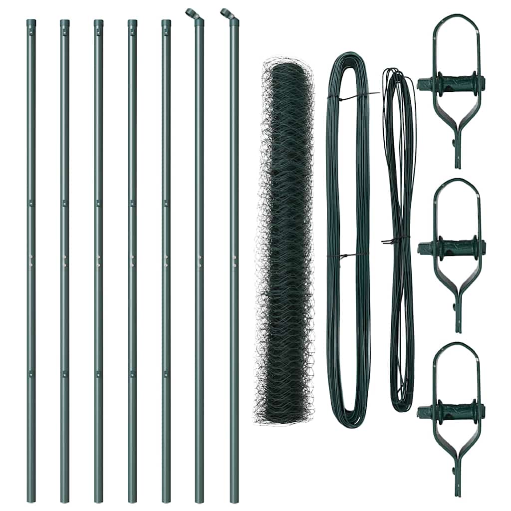 Fence with Posts Green 1.2 x 10 m PVC-coated steel
