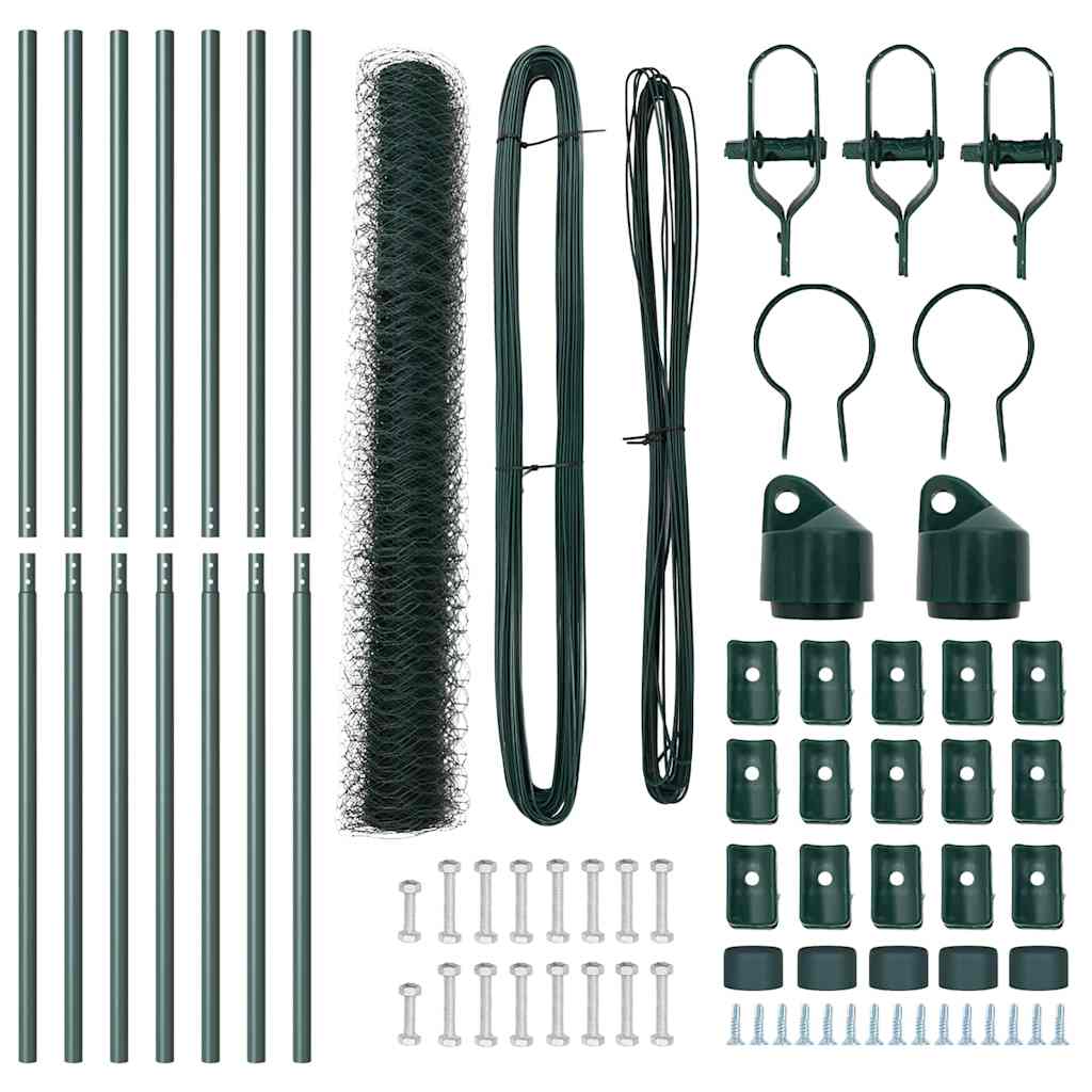 Fence with Posts Green 1.2 x 10 m PVC-coated steel