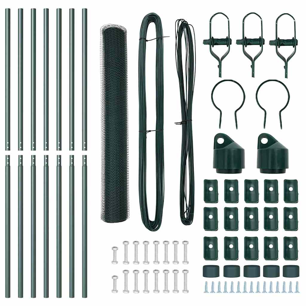 Fence with Posts Green 1.4 x 10 m PVC-coated steel