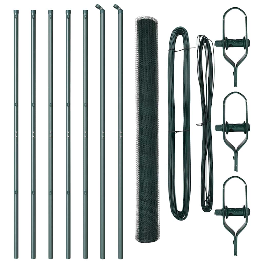 Fence with Posts Green 1.5 x 10 m PVC-coated steel