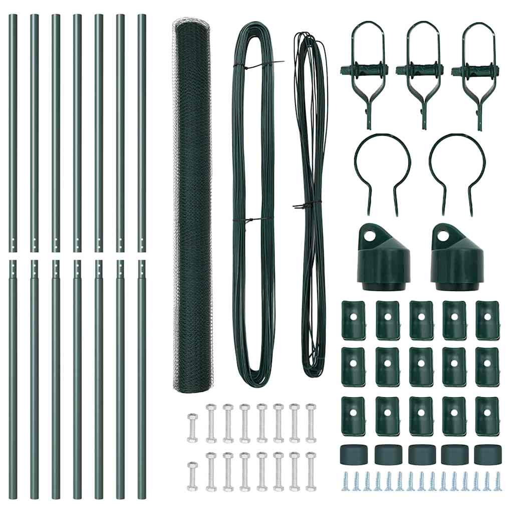 Fence with Posts Green 1.5 x 10 m PVC-coated steel