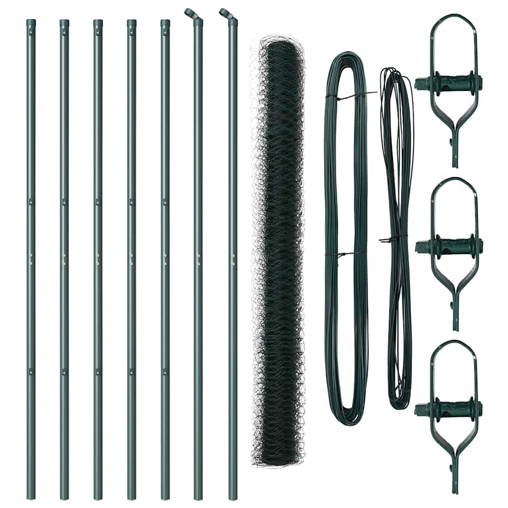Fence with Posts Green 1.6 x 10 m PVC-coated steel