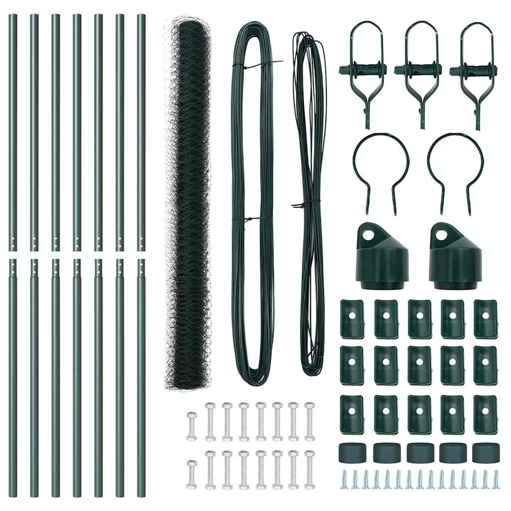 Fence with Posts Green 1.6 x 10 m PVC-coated steel