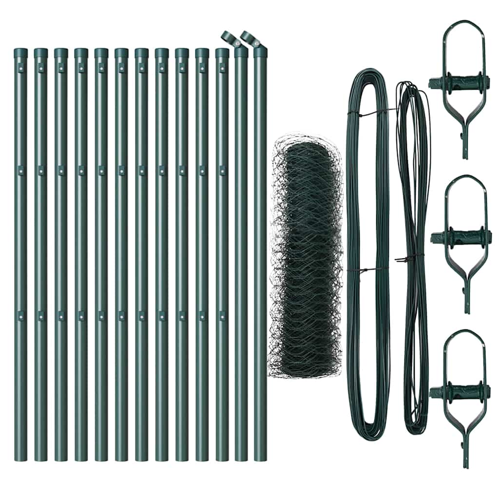 Fence with Posts Green 0.5 x 25 m PVC-coated steel