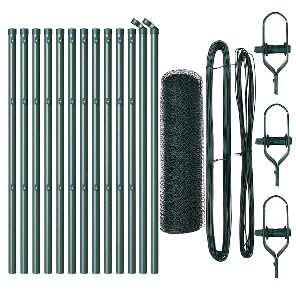 Fence with Posts Green 0.6 x 25 m PVC-coated steel