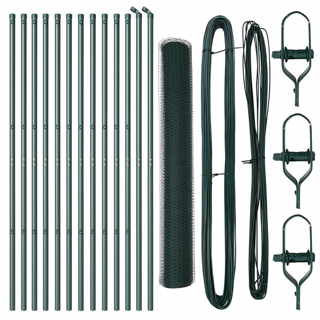 Fence with Posts Green 1.4 x 25 m PVC-coated steel