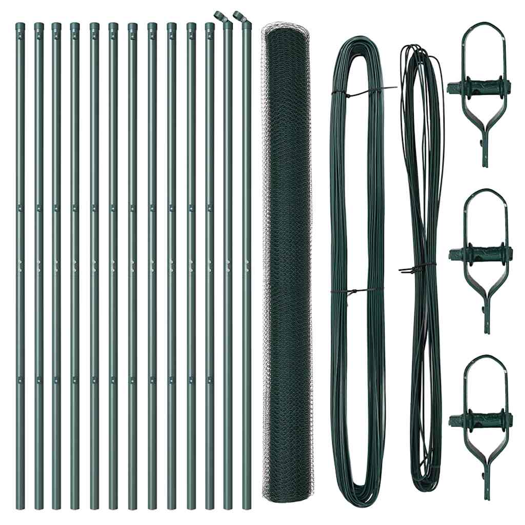 Fence with Posts Green 1.6 x 25 m PVC-coated steel