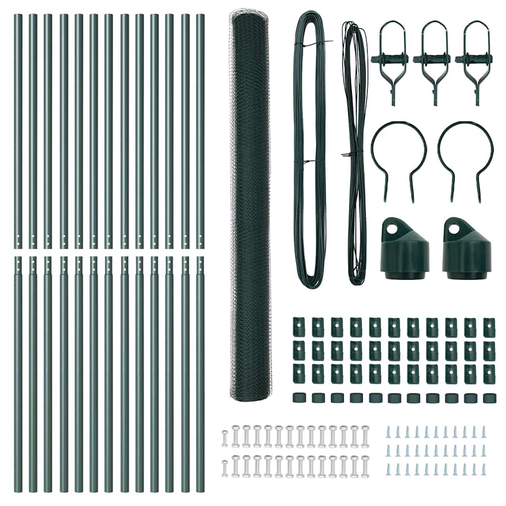 Fence with Posts Green 1.6 x 25 m PVC-coated steel