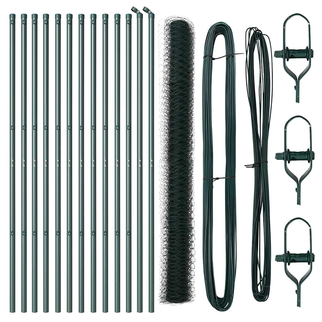 Fence with Posts Green 1.6 x 25 m PVC-coated steel