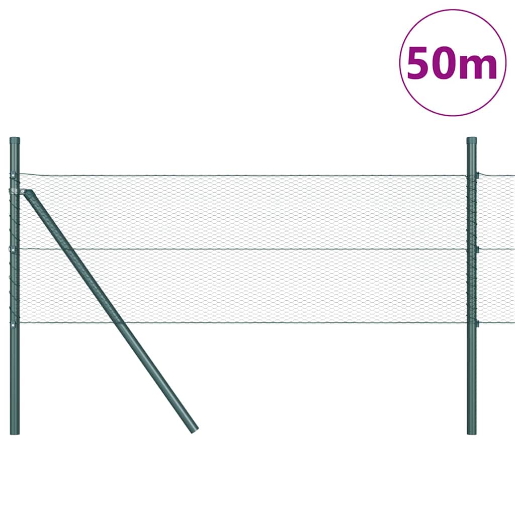 Fence with Posts Green 0.5 x 50 m PVC-coated steel